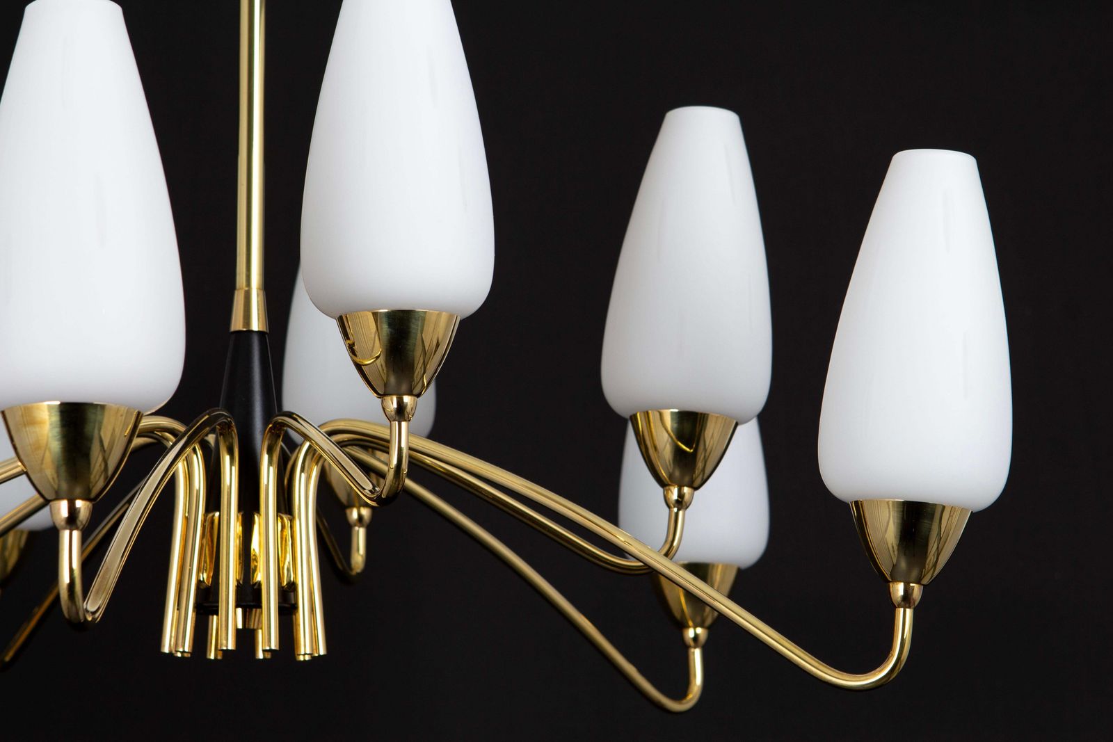Large Italian Glass Sunburst Chandelier, Stilnovo Style, 1950s photo for sale