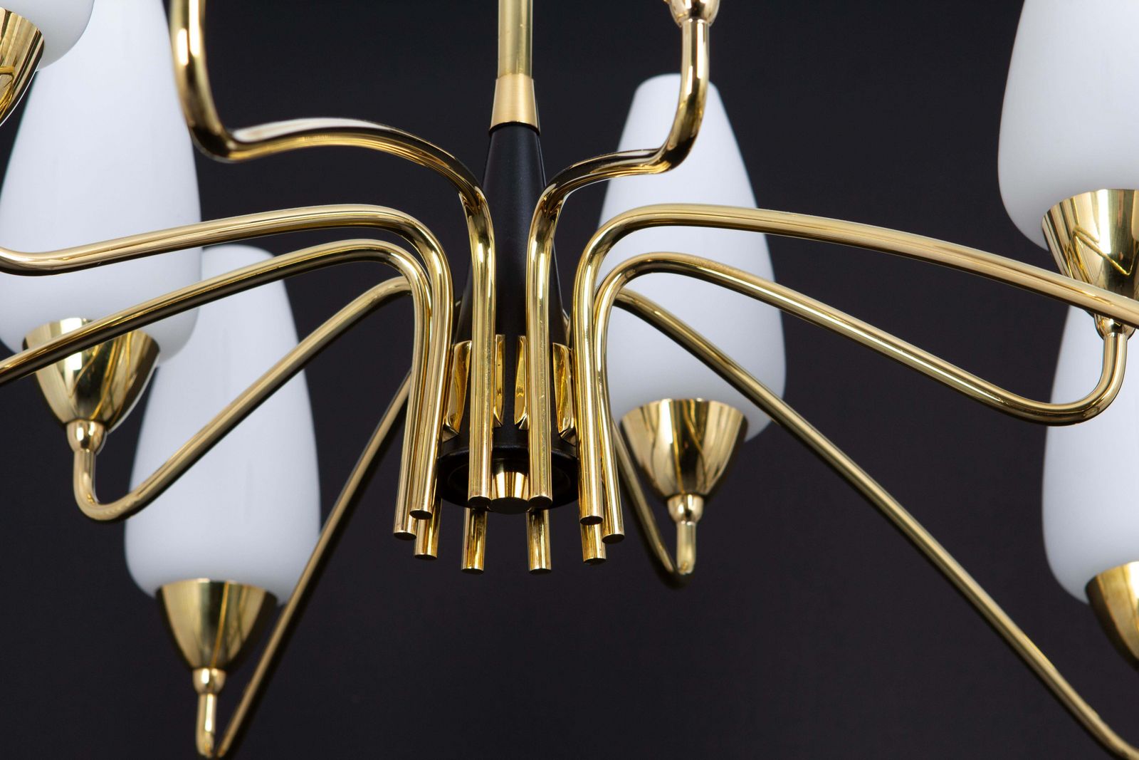 Large Italian Glass Sunburst Chandelier, Stilnovo Style, 1950s photo Lighting