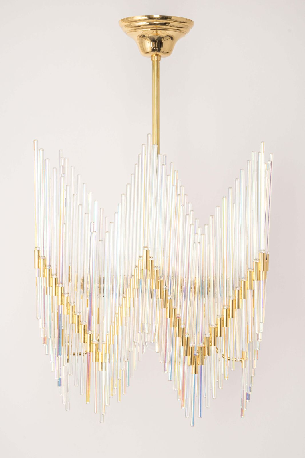 Stunning Gilt Brass And Crystal Glass Rods Chandelier By Palwa, Germany, 1970s photo furniture