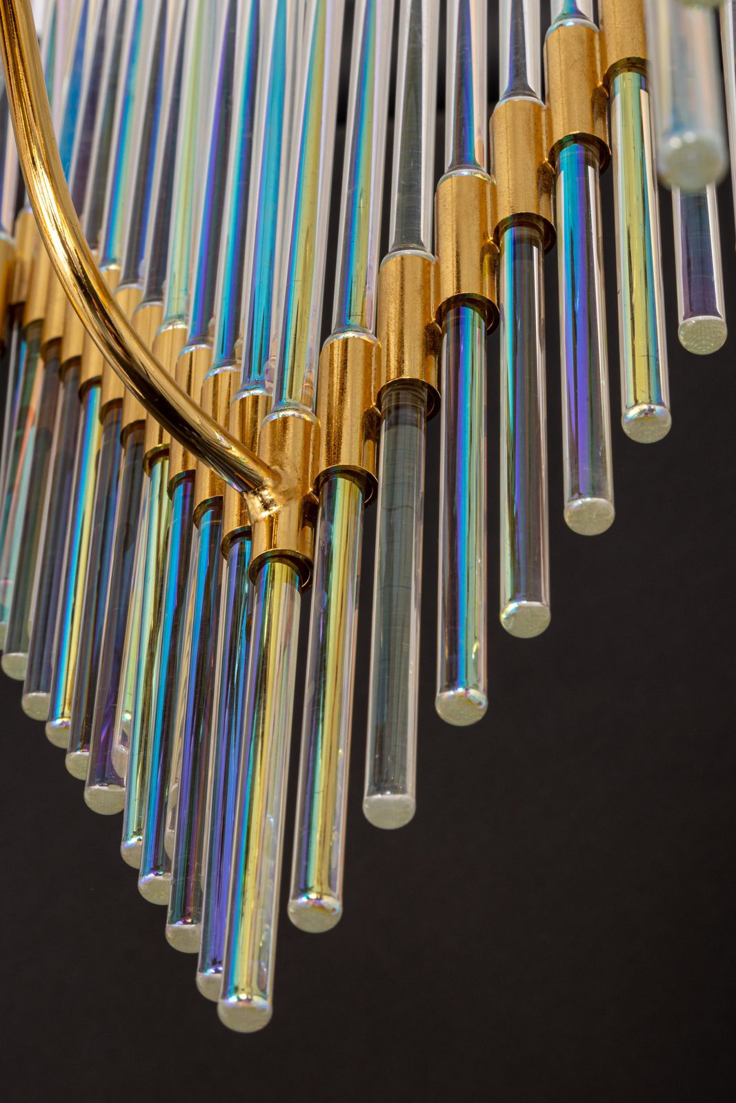 photo furniture Stunning Gilt Brass And Crystal Glass Rods Chandelier By Palwa, Germany, 1970s