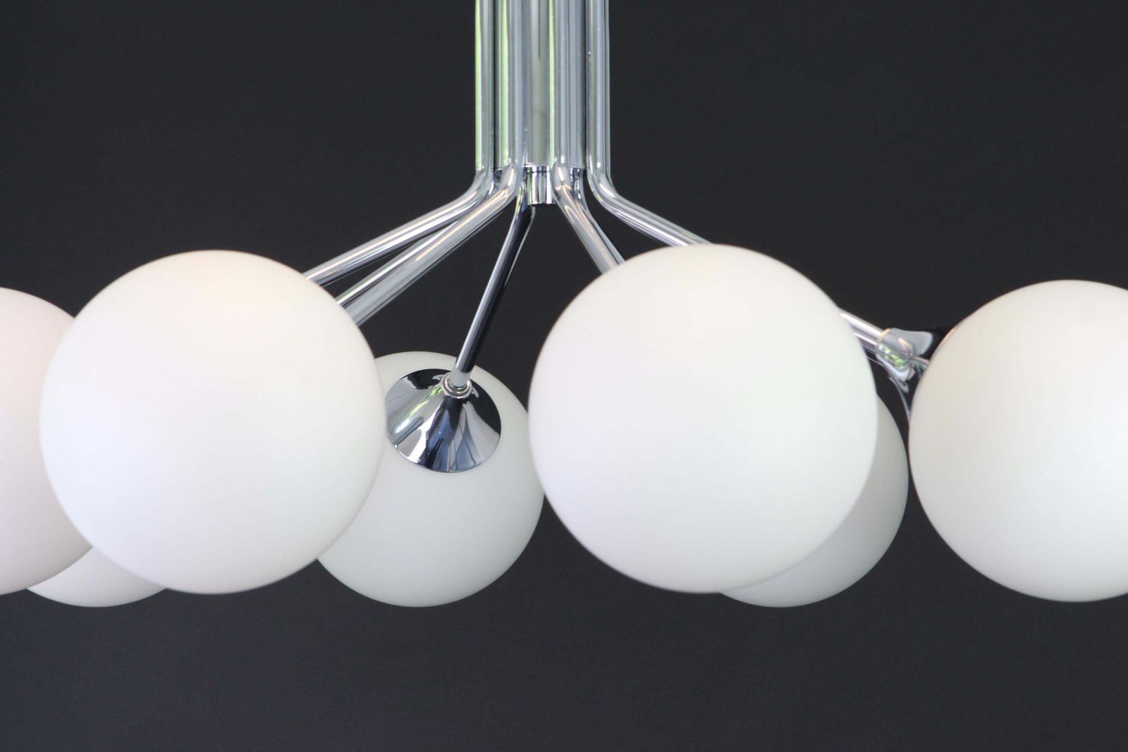 1 Of 2 Large Stunning Kaiser Sputnik Opal Glass Globes Chandelier, Germany 1970s photo for sale