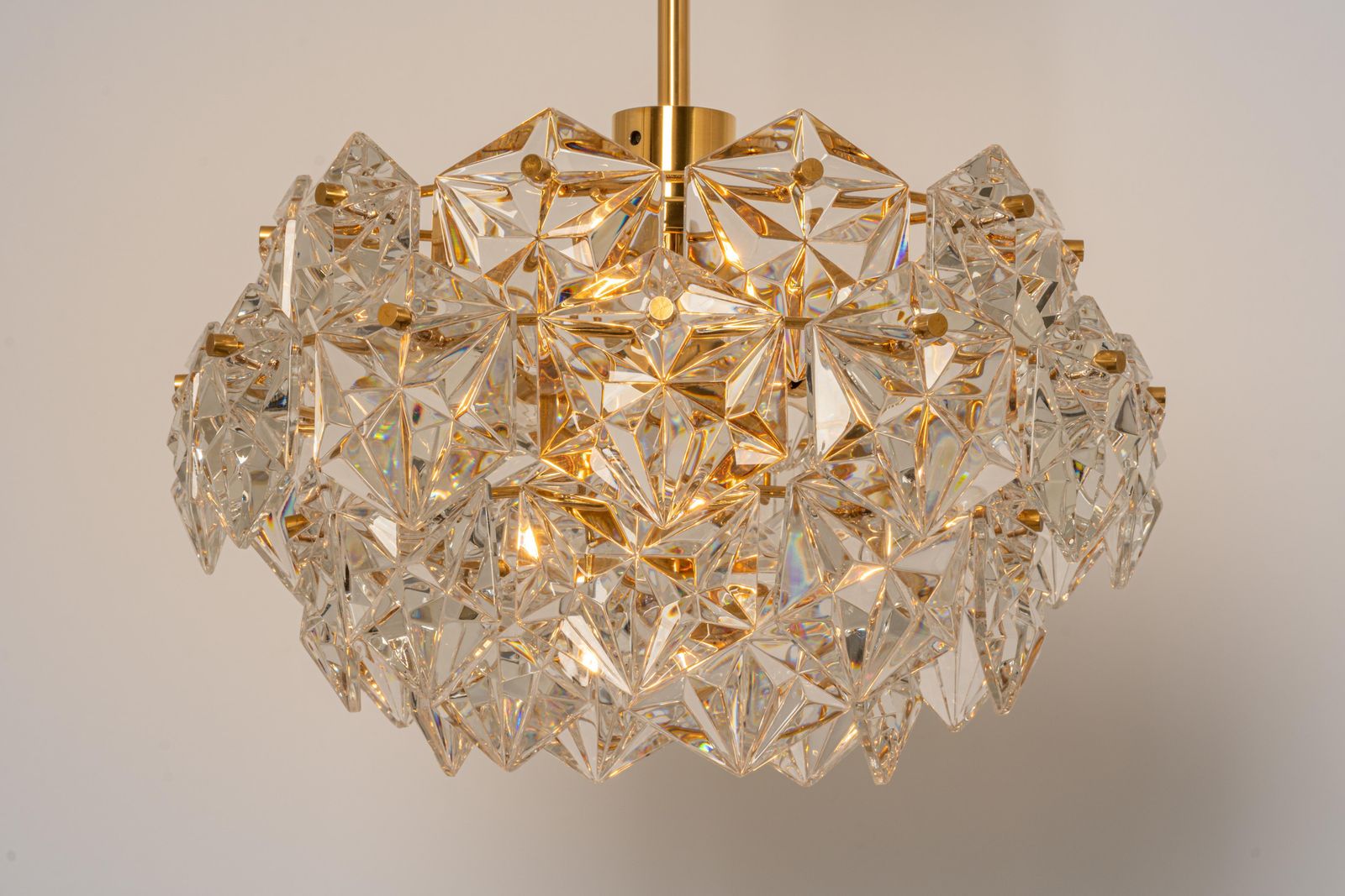 1 Of 2 Petite Chandeliers, Brass And Crystal Glass By Kinkeldey, Germany, 1970s photo for sale