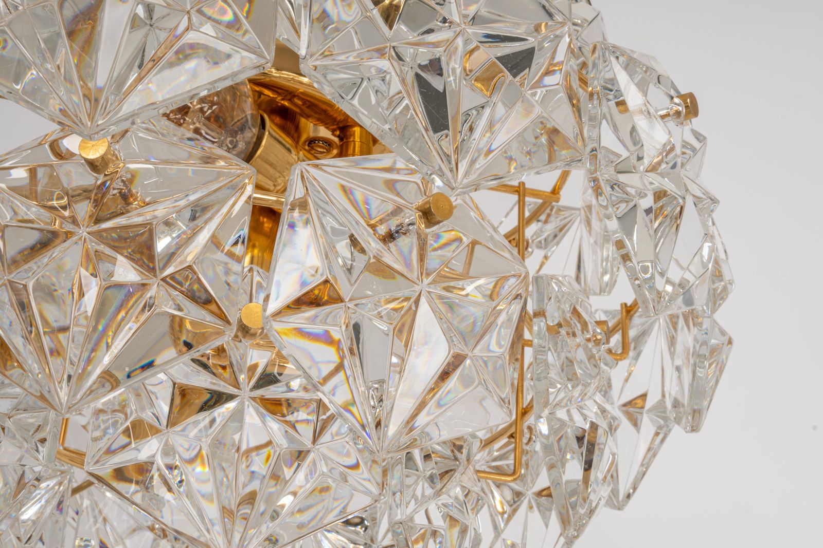 1 Of 2 Petite Chandeliers, Brass And Crystal Glass By Kinkeldey, Germany, 1970s photo vintage