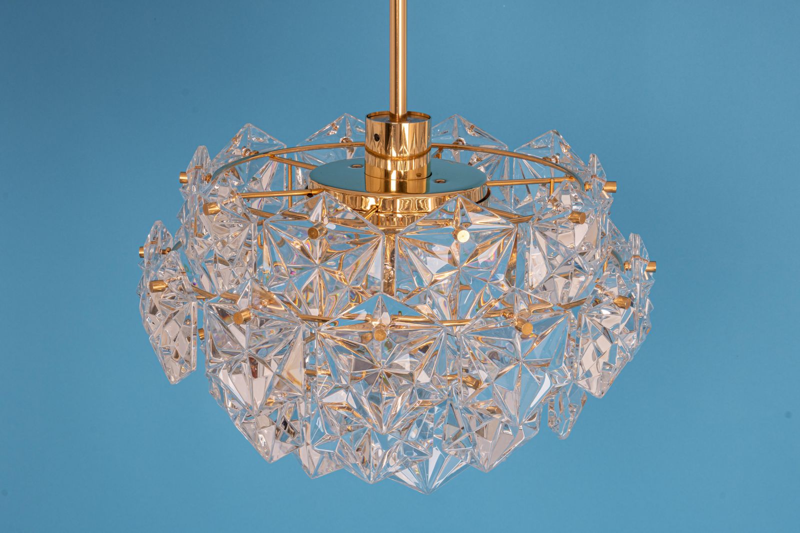photo vintage 1 Of 2 Petite Chandeliers, Brass And Crystal Glass By Kinkeldey, Germany, 1970s