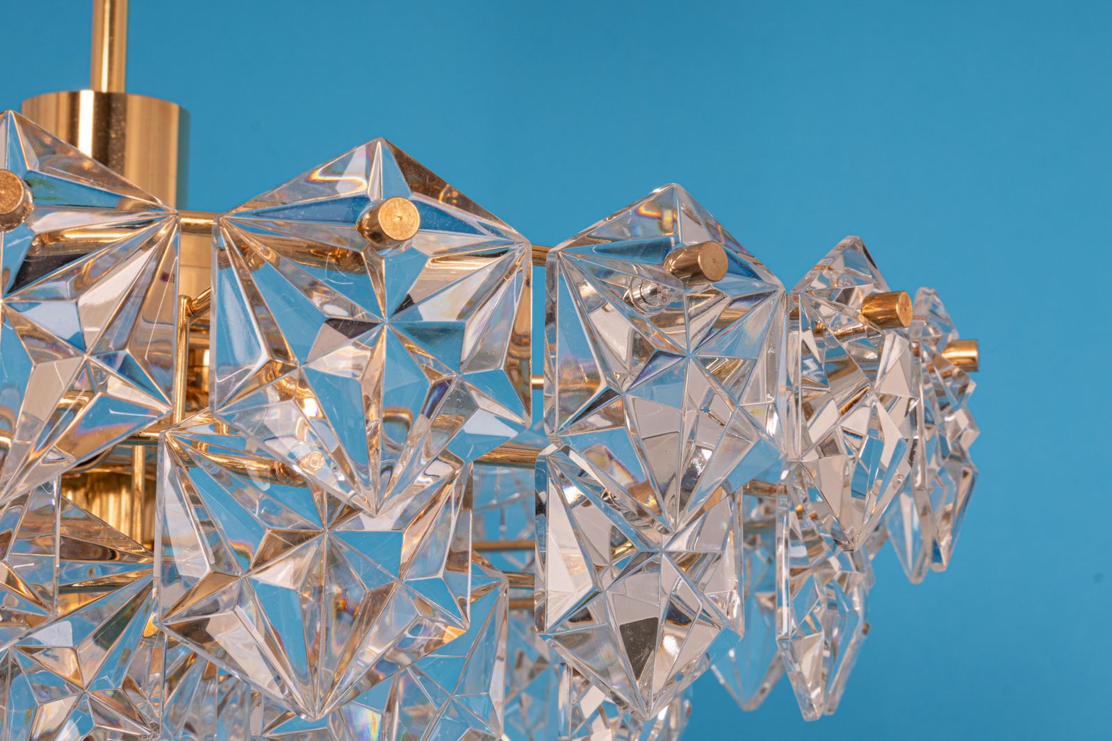 Stunning Large Chandelier, Brass And Crystal Glass By Kinkeldey, Germany, 1970s photo vintage