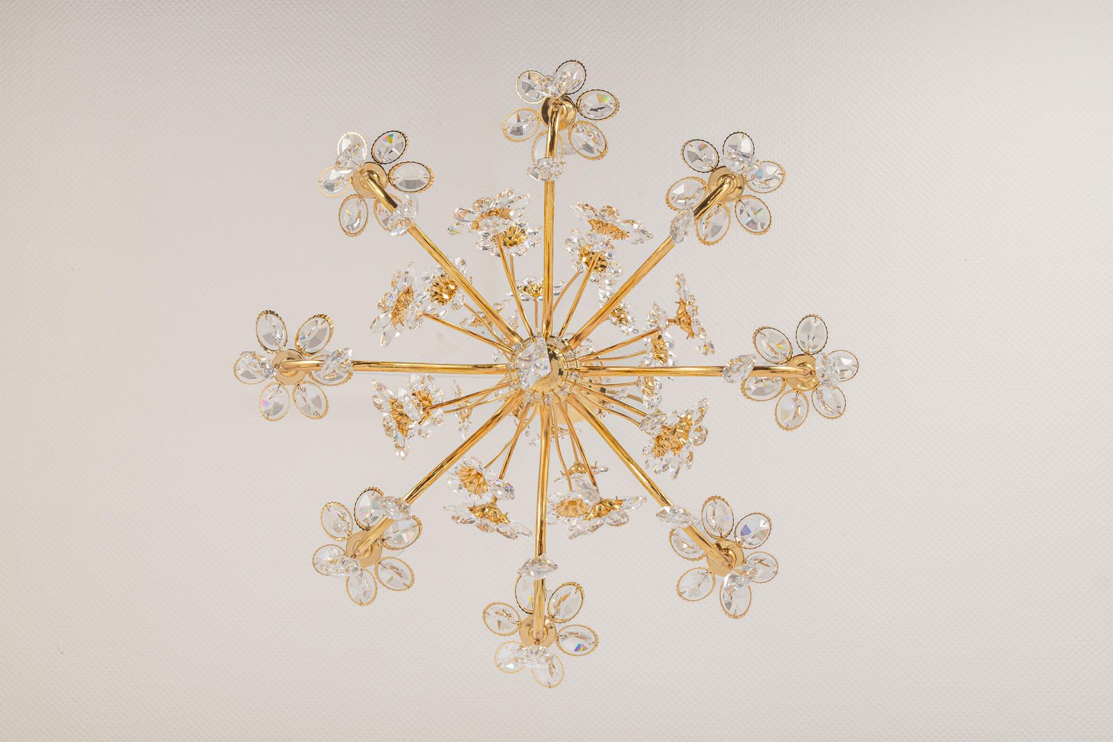 Large Gilt Brass Flower Shape Chandelier By Palwa, Germany, 1970s photo 1677.0