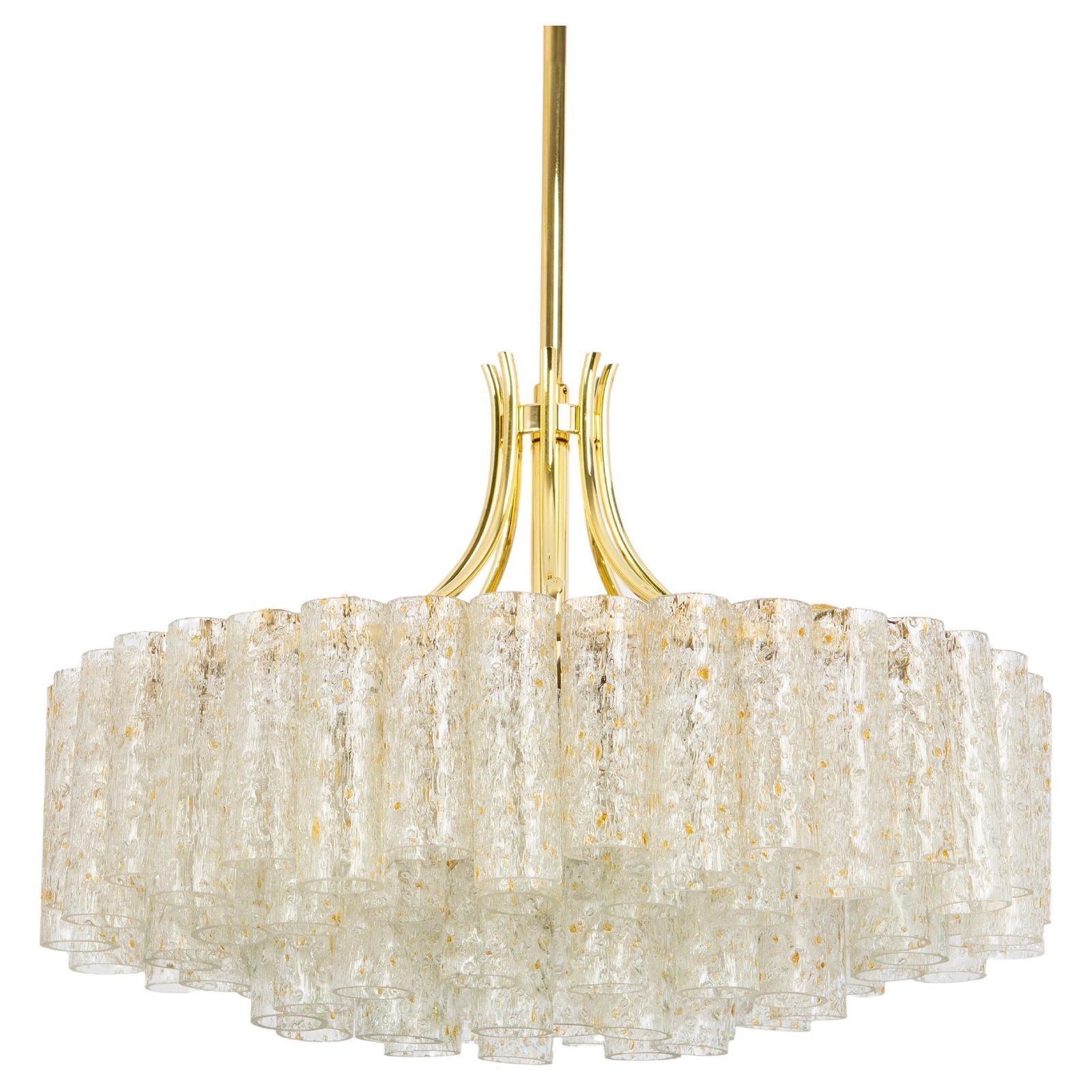 1 Of 2 Stunning Large Doria Ice Glass Tubes Chandelier, Germany, 1960s