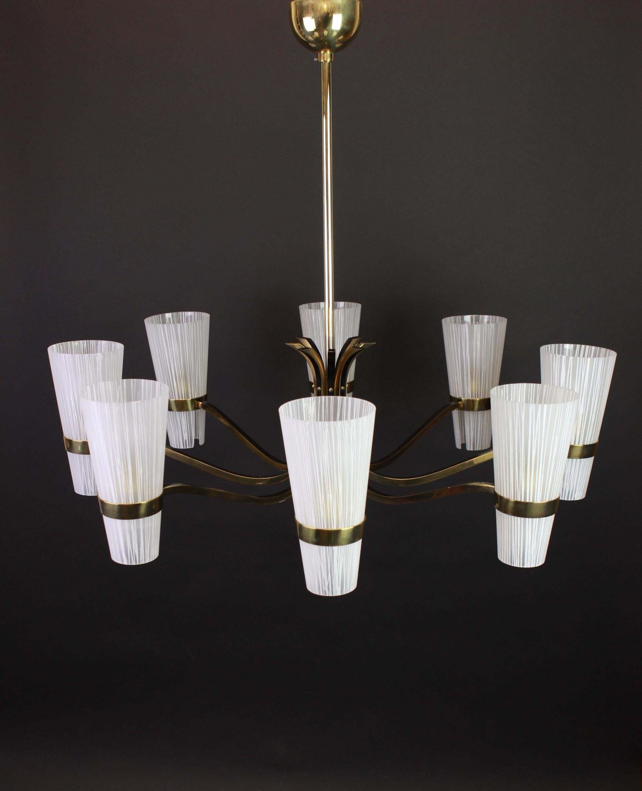 photo furniture Huge Sunburst Brass And Glass Chandelier, Stilnovo Style, 1950s
