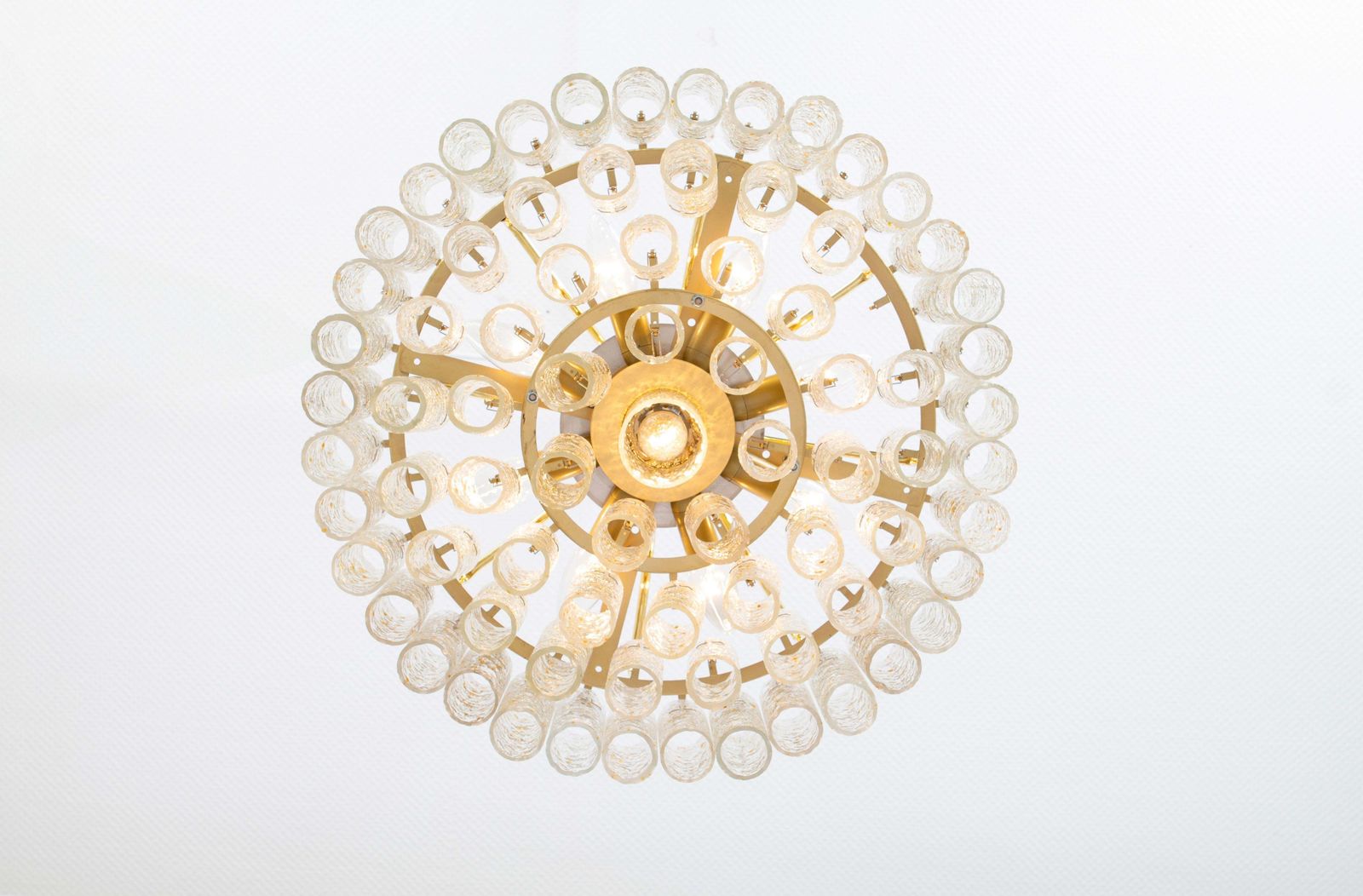 1 Of 2 Stunning Large Doria Ice Glass Tubes Chandelier, Germany, 1960s photo vintage