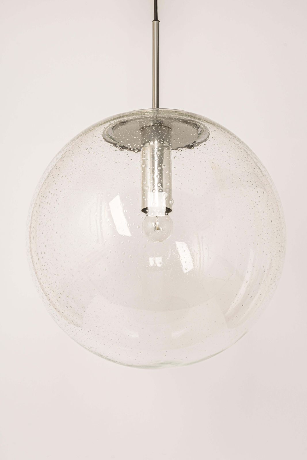 1 Of 2 Large Limburg Chrome With Clear Glass Ball Pendant, Germany, 1970s photo Lighting