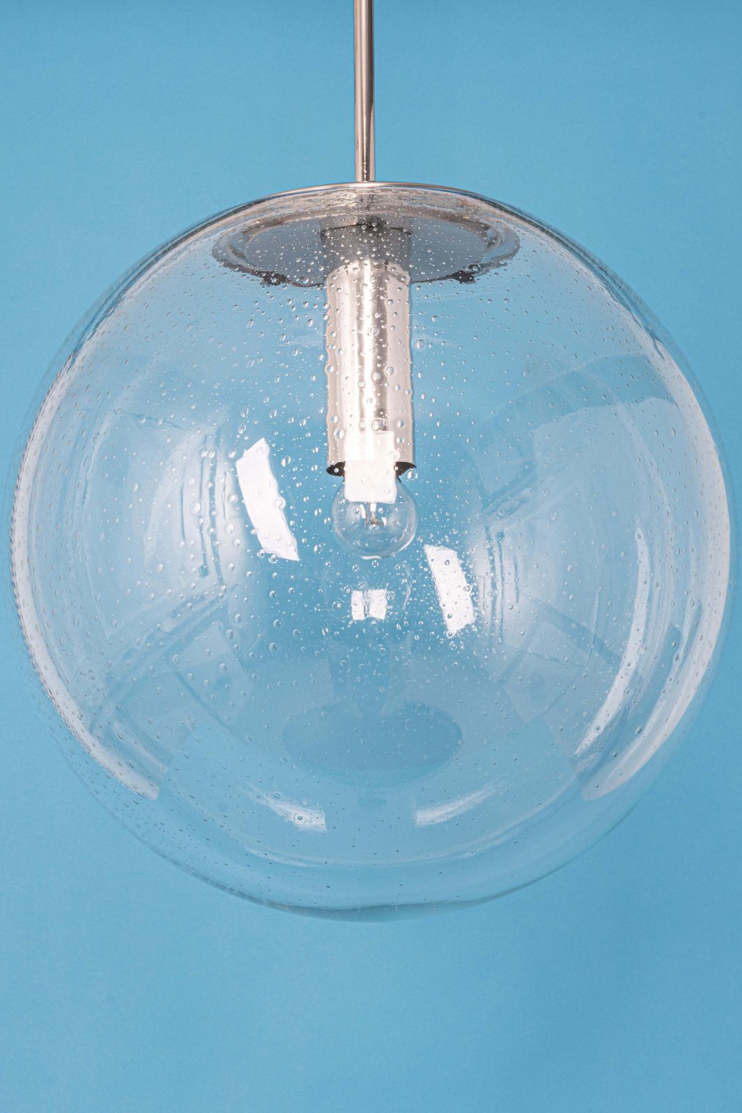 Lighting 1 Of 2 Large Limburg Chrome With Clear Glass Ball Pendant, Germany, 1970s photo