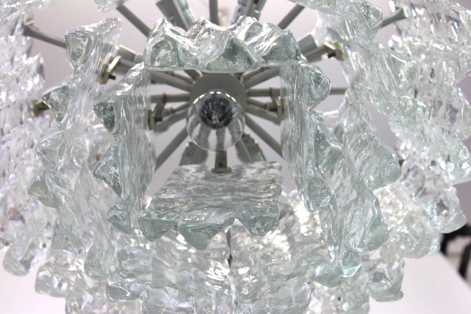 1 Of 2 Large Murano Ice Glass Chandelier By Kalmar, Austria, 1960s photo for sale
