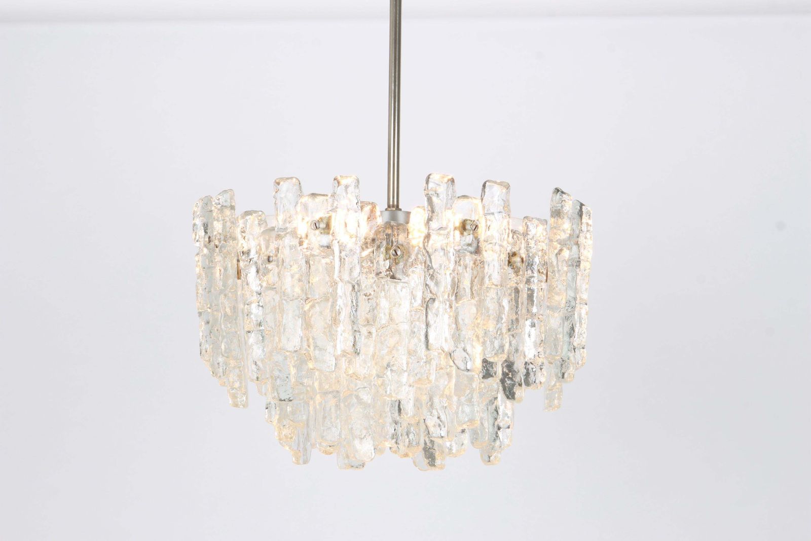 1 Of 2 Large Murano Ice Glass Chandelier By Kalmar, Austria, 1960s photo buy