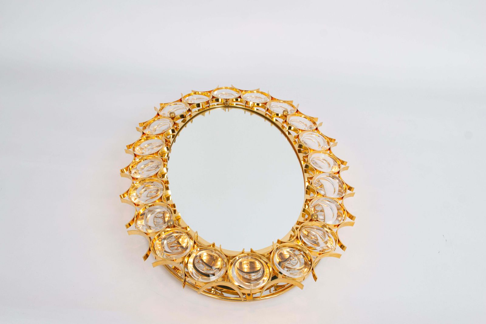 Spectacular Petite Backlit Mirror Gilded Brass, Crystal Glass By Palwa, Germany photo 1896.0