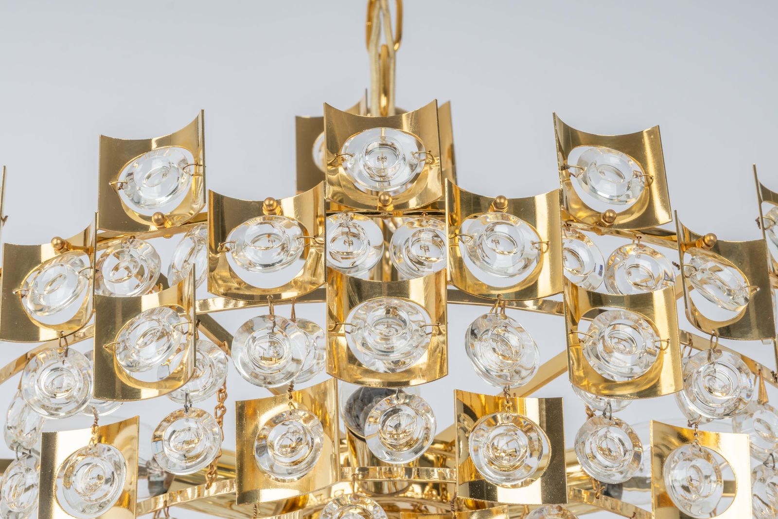 Impressive Large Gilt Brass And Crystal Glass Chandelier By Palwa Germany, 1960s photo for sale