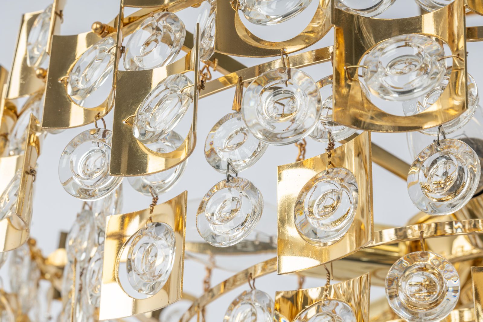 Impressive Large Gilt Brass And Crystal Glass Chandelier By Palwa Germany, 1960s photo vinterior