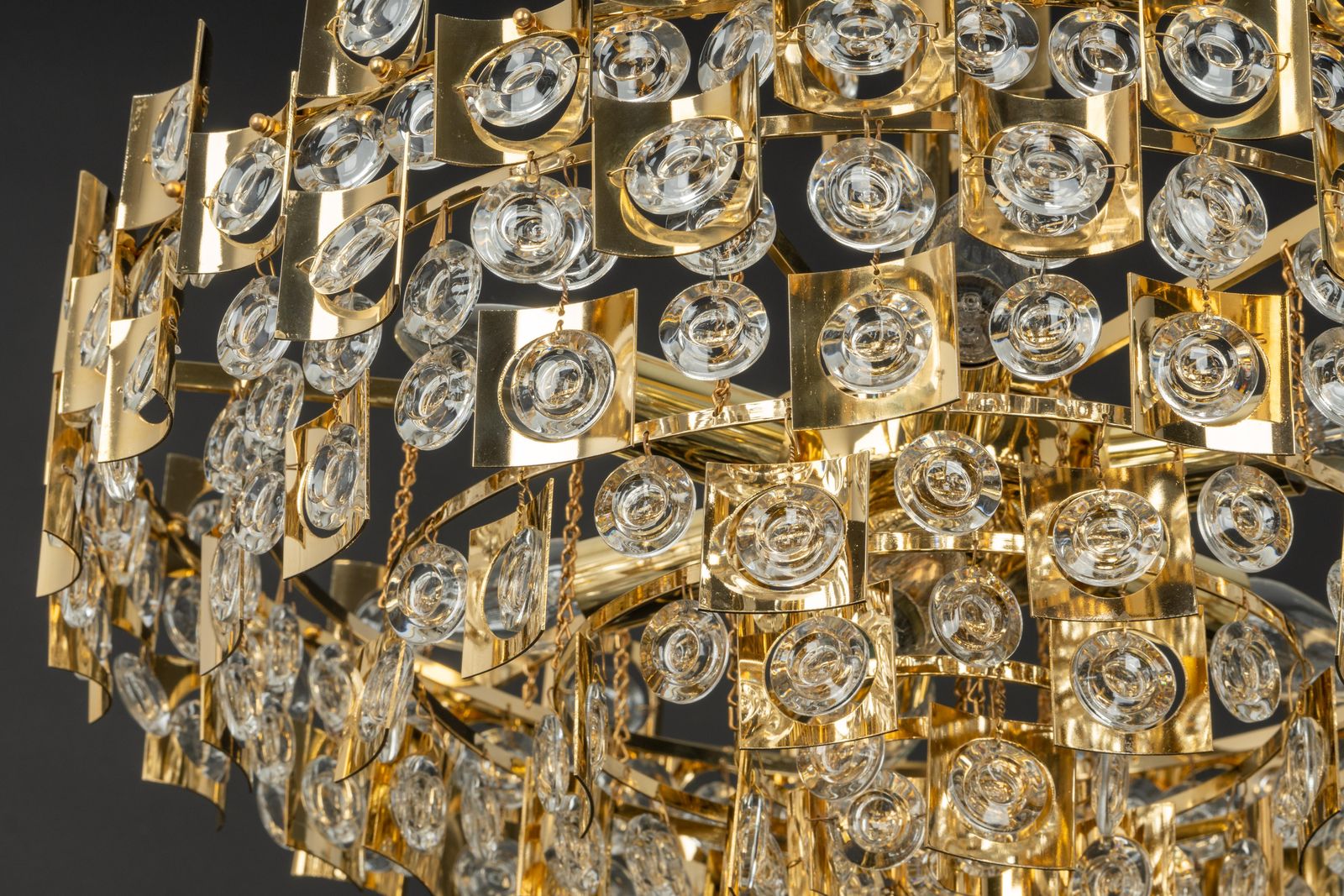 photo buy Impressive Large Gilt Brass And Crystal Glass Chandelier By Palwa Germany, 1960s