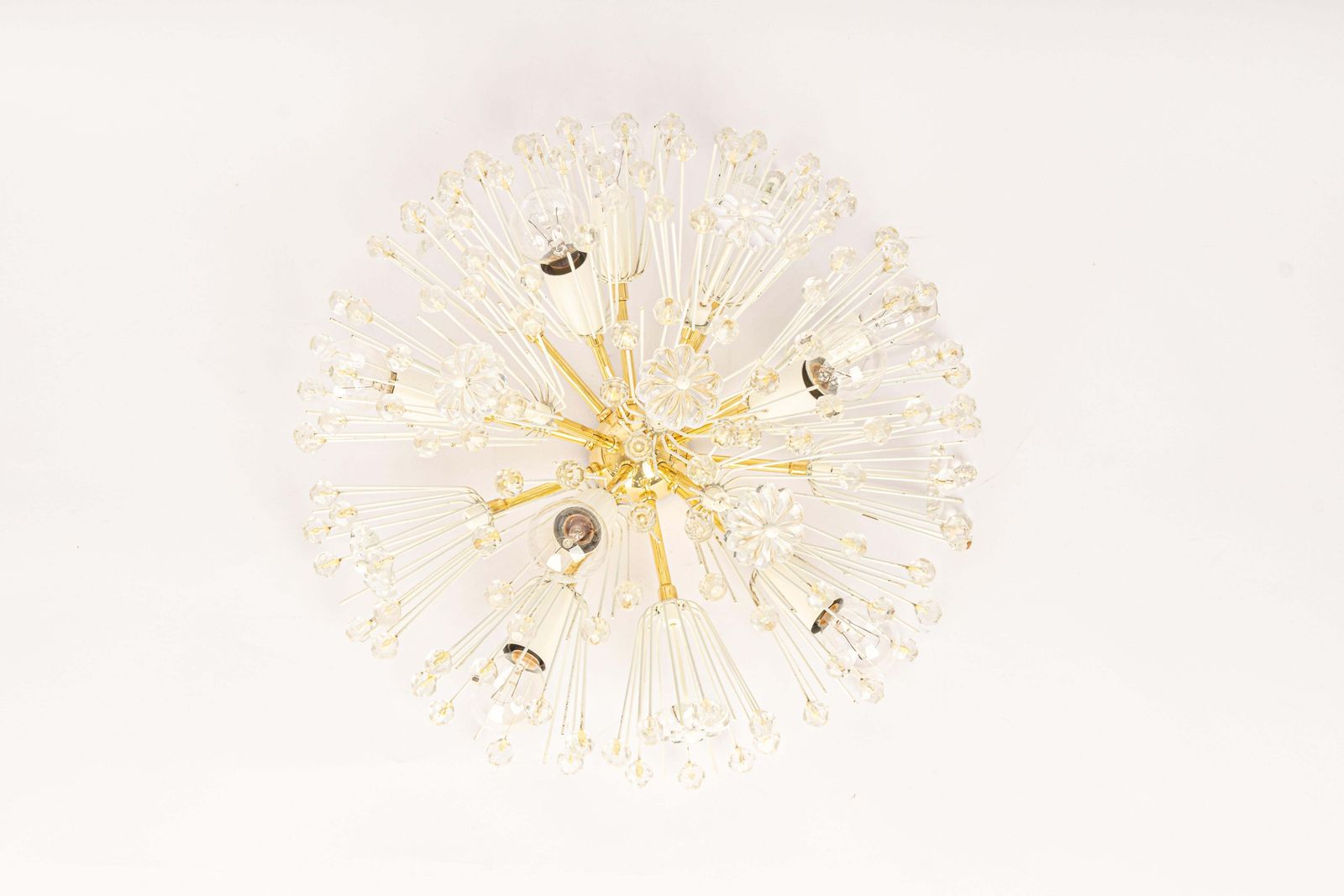 1 Of 3 Starburst Brass And Crystal Flush Mount By Emil Stejnar, Austria, 1960s photo Lighting