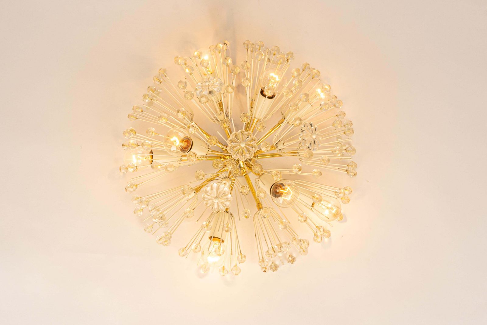 1 Of 3 Starburst Brass And Crystal Flush Mount By Emil Stejnar, Austria, 1960s photo buy