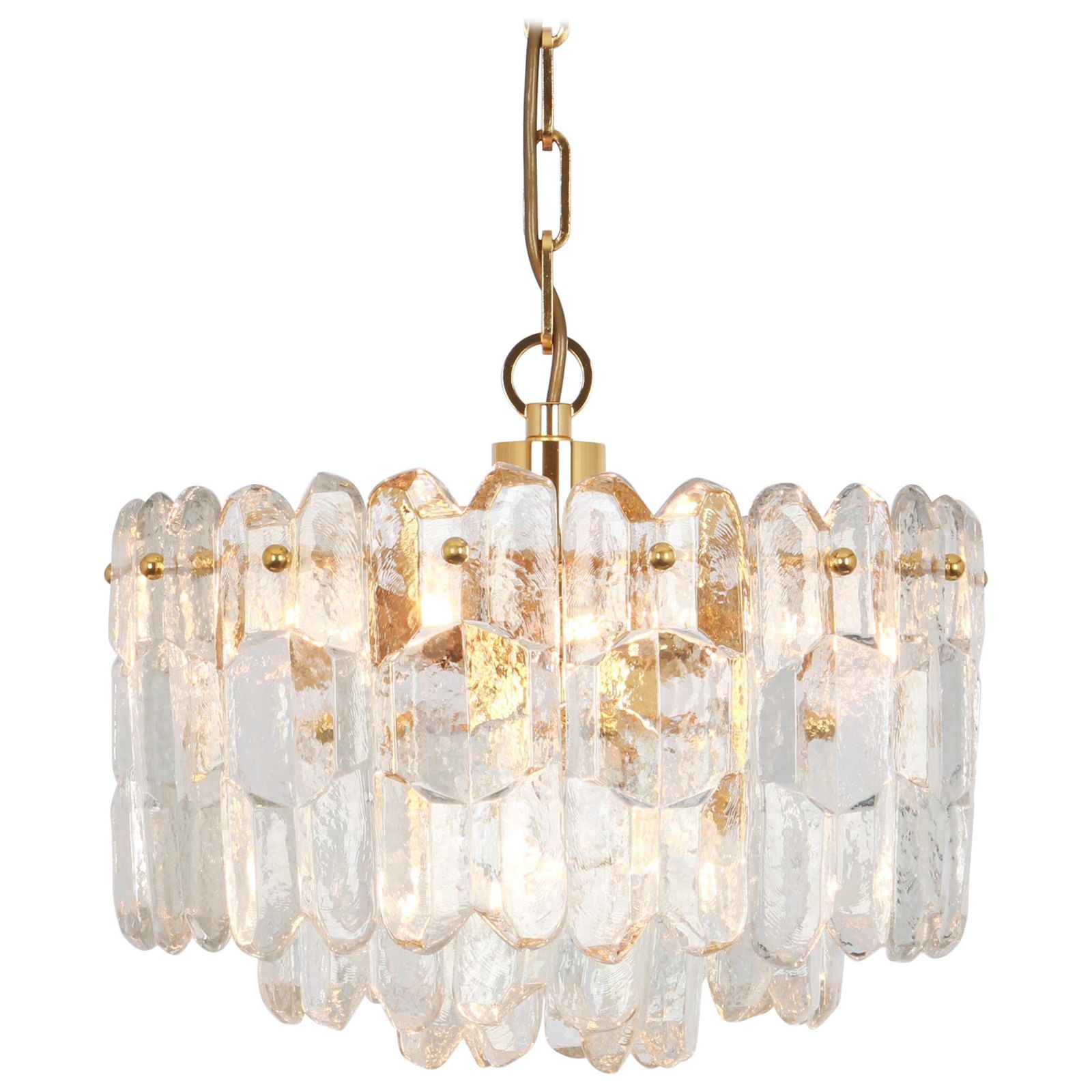 1 Of 2 Gilt Brass, Crystal Glass Light Chandelier Palazzo, Kalmar, Austria, 1970