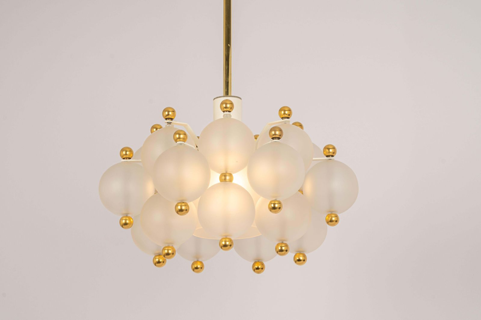 Lighting Large Frosted Glass And Brass Chandelier By Kinkeldey, Germany, 1970s photo