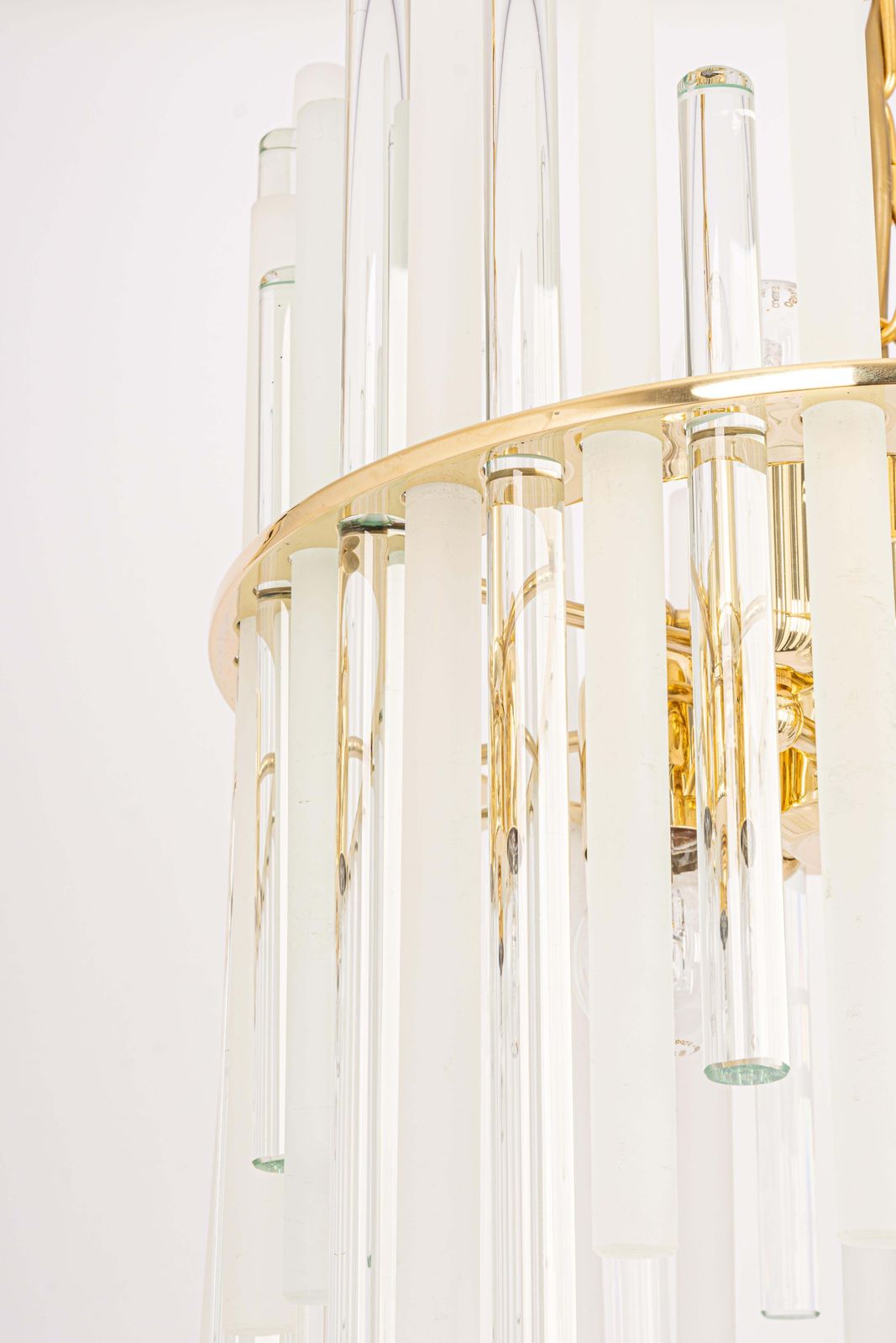 Stunning Gilt Brass And Crystal Glass Rods Chandelier By C.Palme, Germany, 1970s photo 1891.0