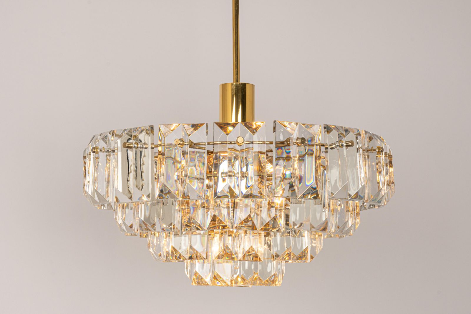 Stunning Chandelier, Brass And Crystal Glass By Kinkeldey, Germany, 1970s photo vinterior