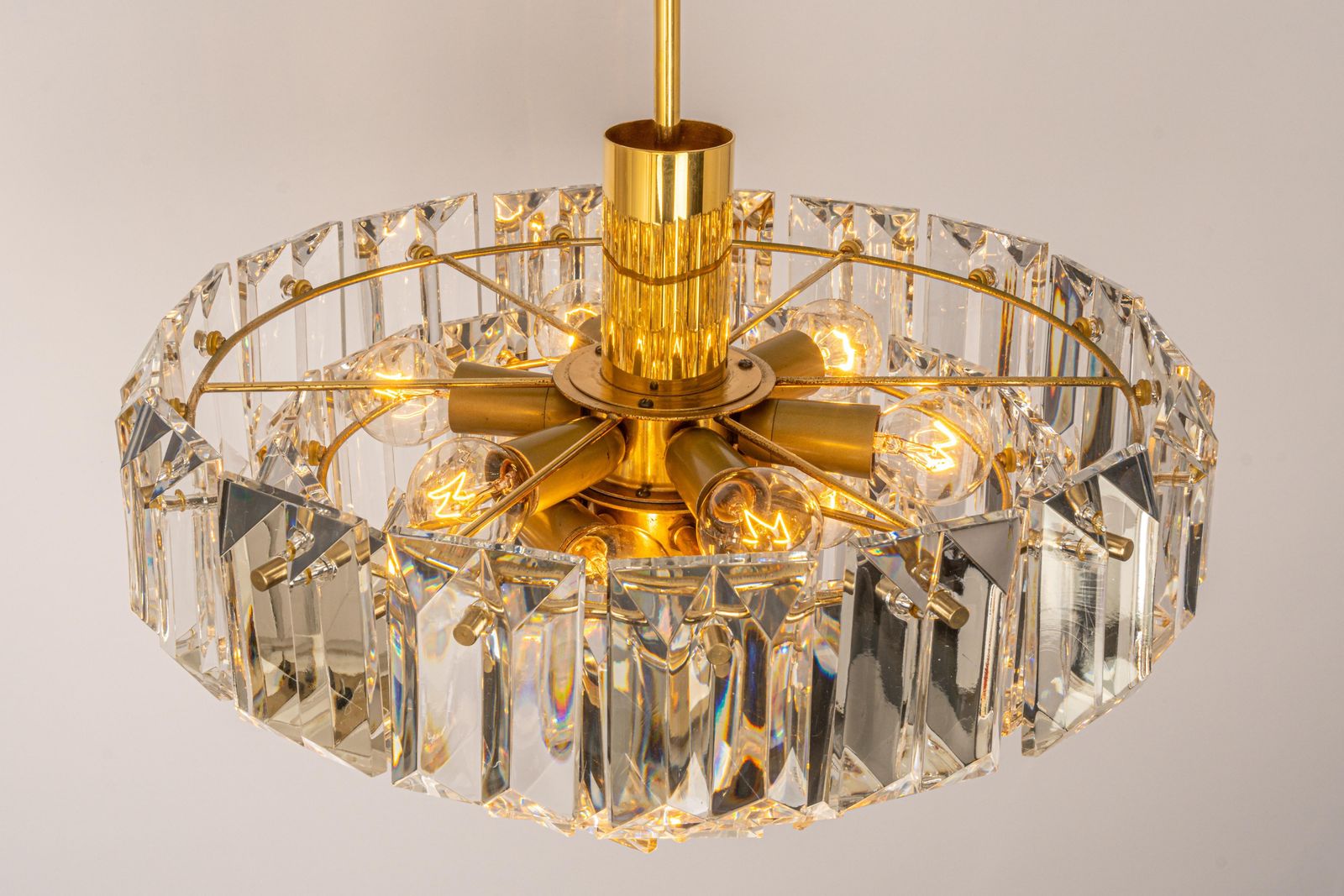 Stunning Chandelier, Brass And Crystal Glass By Kinkeldey, Germany, 1970s photo buy
