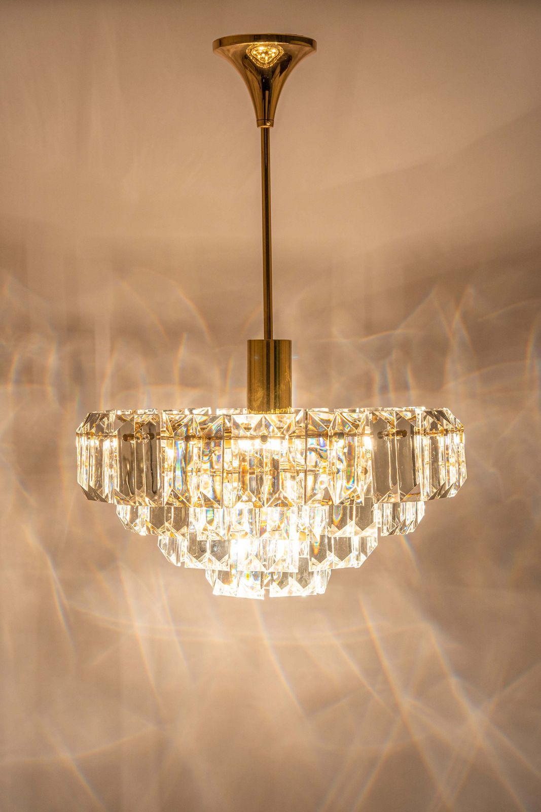 photo for sale Stunning Chandelier, Brass And Crystal Glass By Kinkeldey, Germany, 1970s