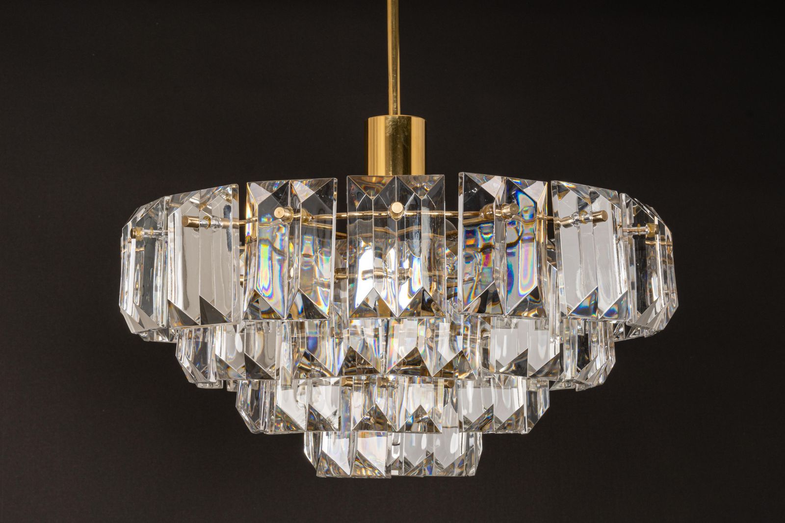 1805.0 Stunning Chandelier, Brass And Crystal Glass By Kinkeldey, Germany, 1970s photo