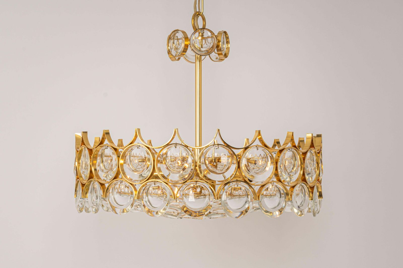 Brass And Crystal Chandelier, Sciolari Design By Palwa, Germany, 1970s photo for sale