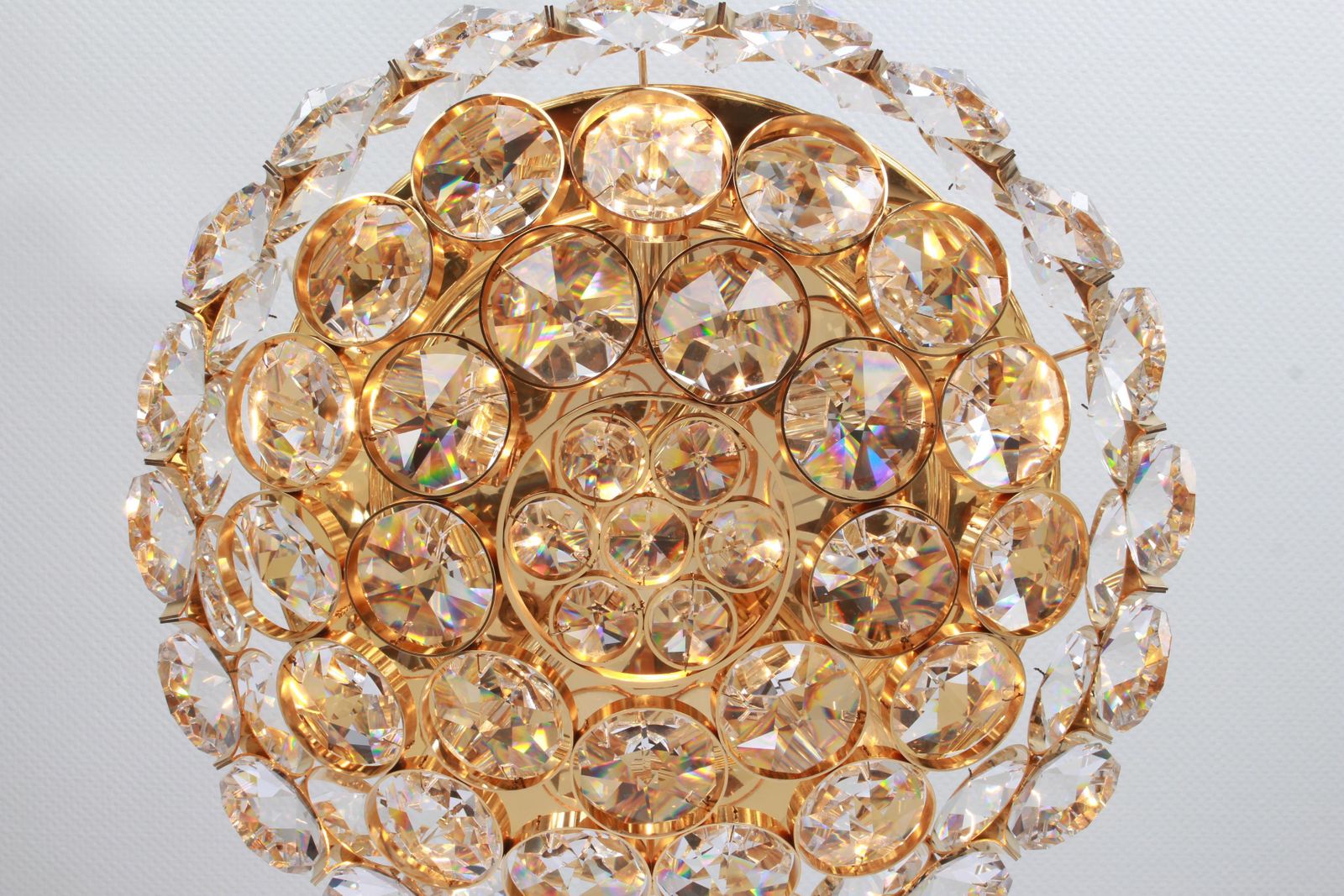 photo furniture Gilt Brass And Crystal Glass Encrusted Chandelier By Palwa, Germany, 1970s