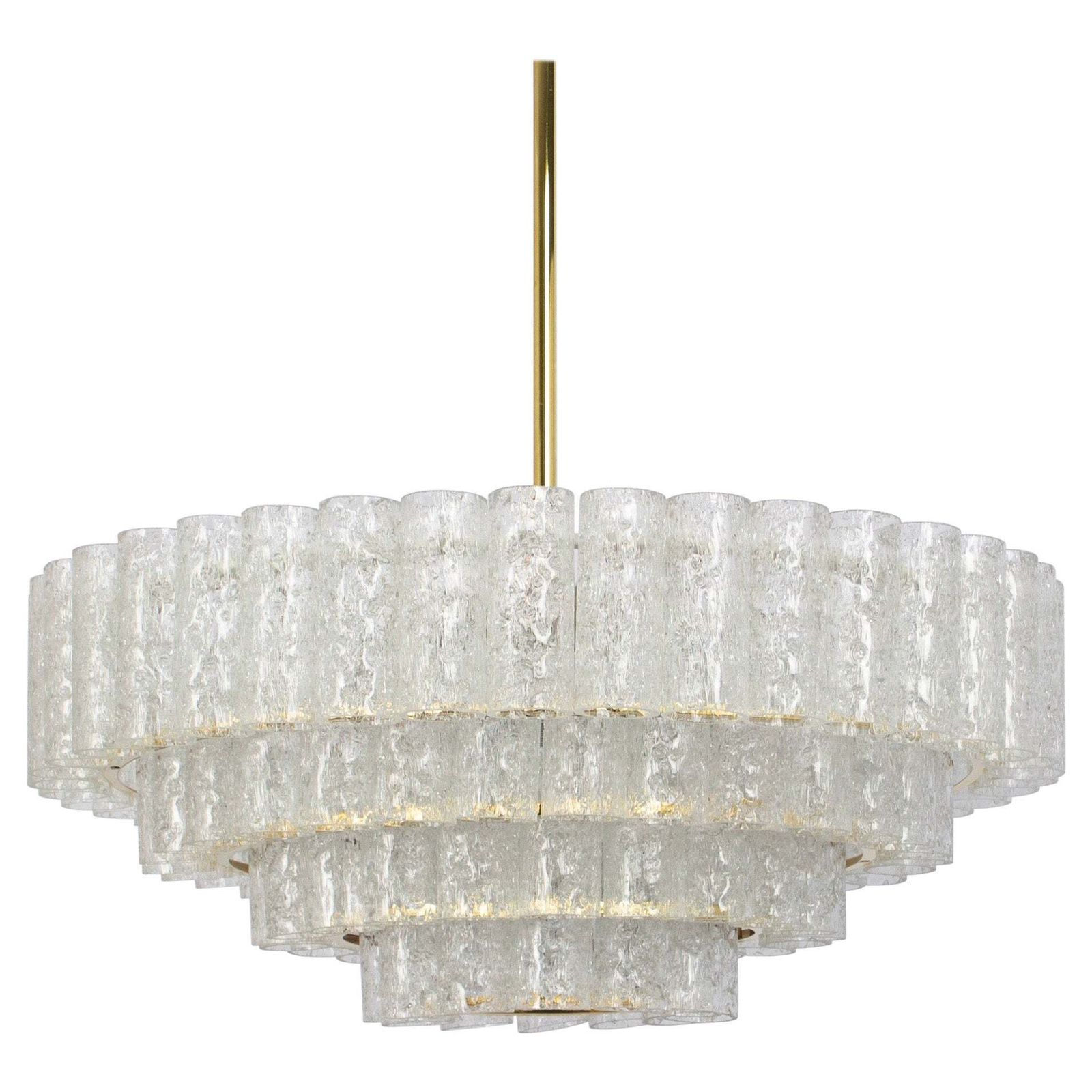 1 Of 5 Large Mid Century Doria Chandelier Ice Glass, 1960s, Germany