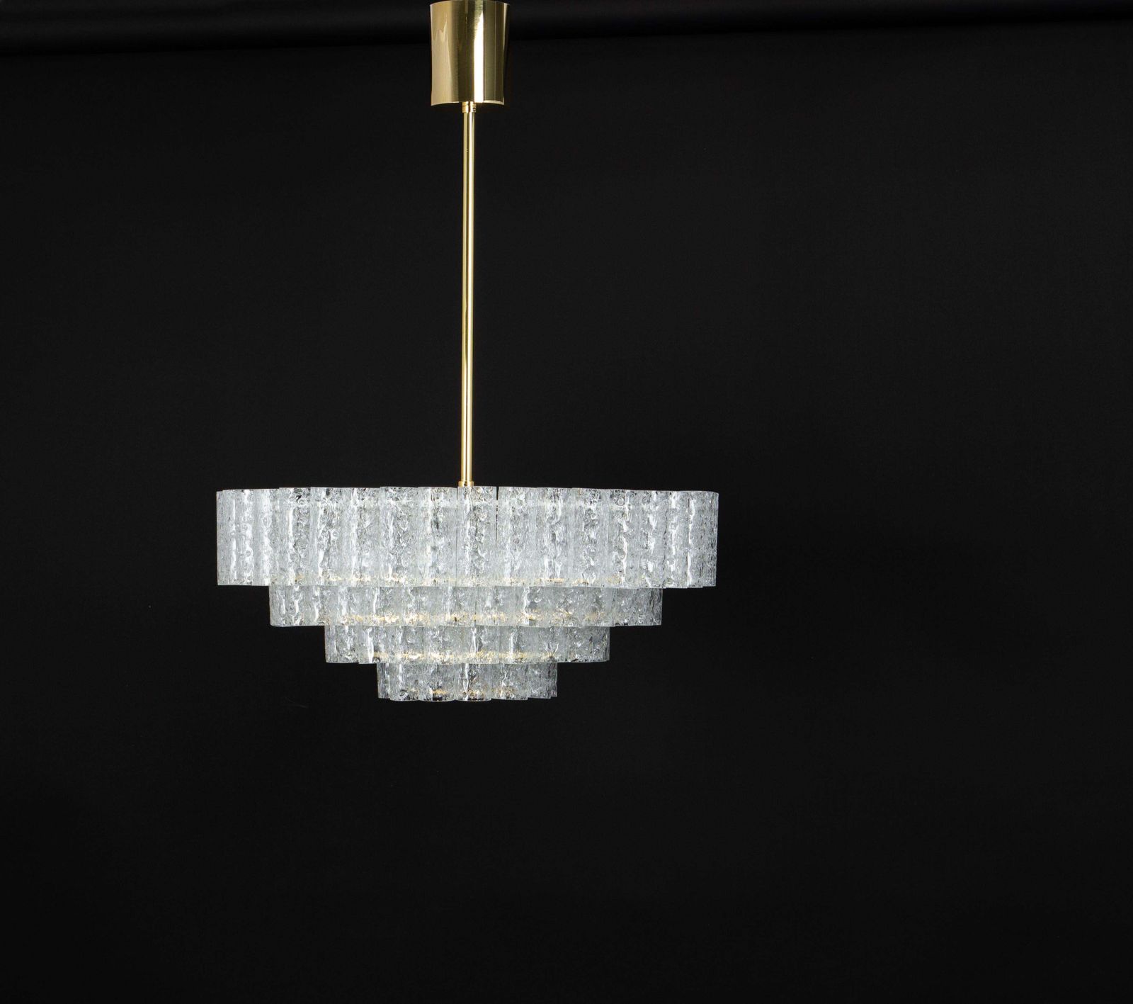 1 Of 5 Large Mid Century Doria Chandelier Ice Glass, 1960s, Germany photo vintage