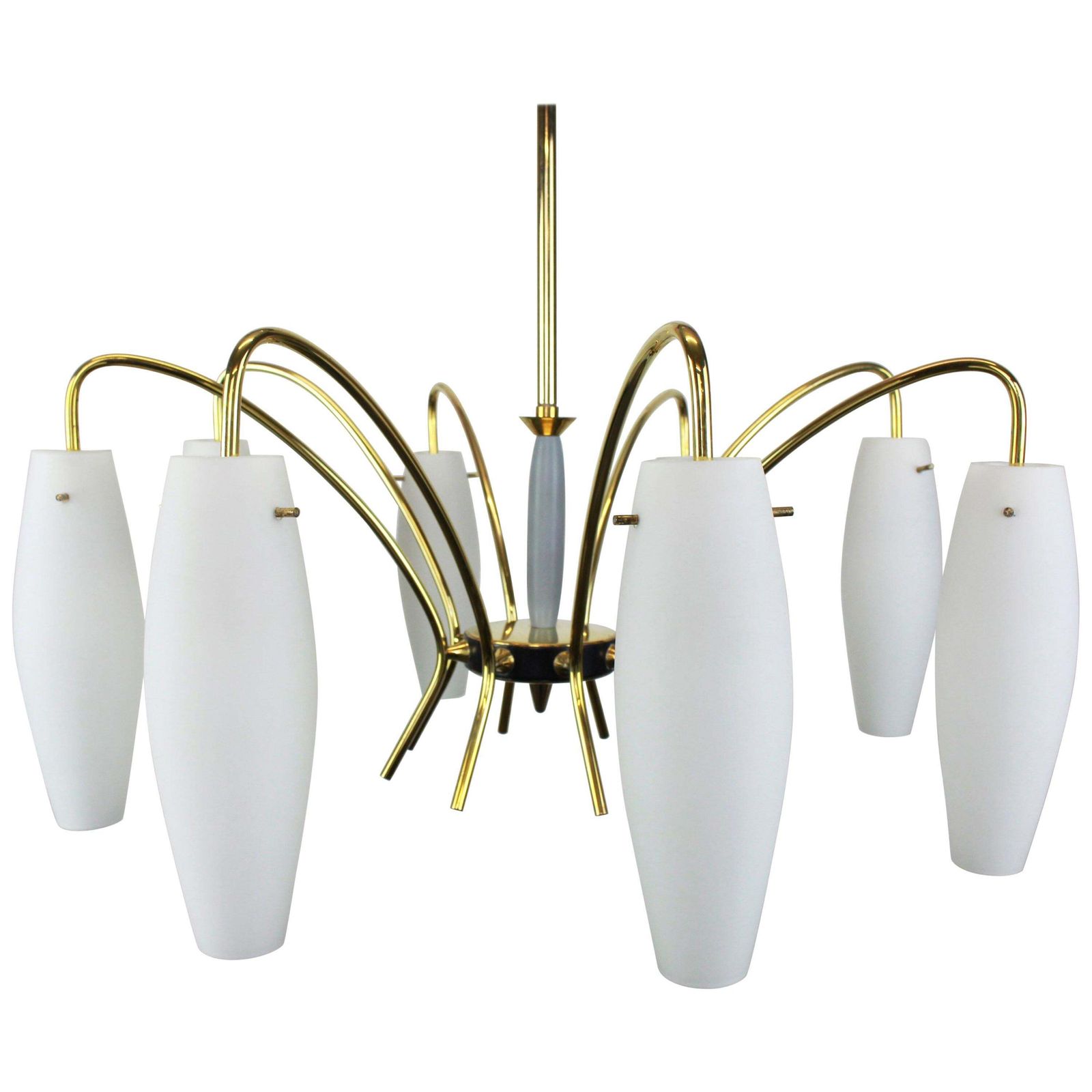 Large Italian Glass Sunburst Chandelier, Stilnovo Style, 1950s