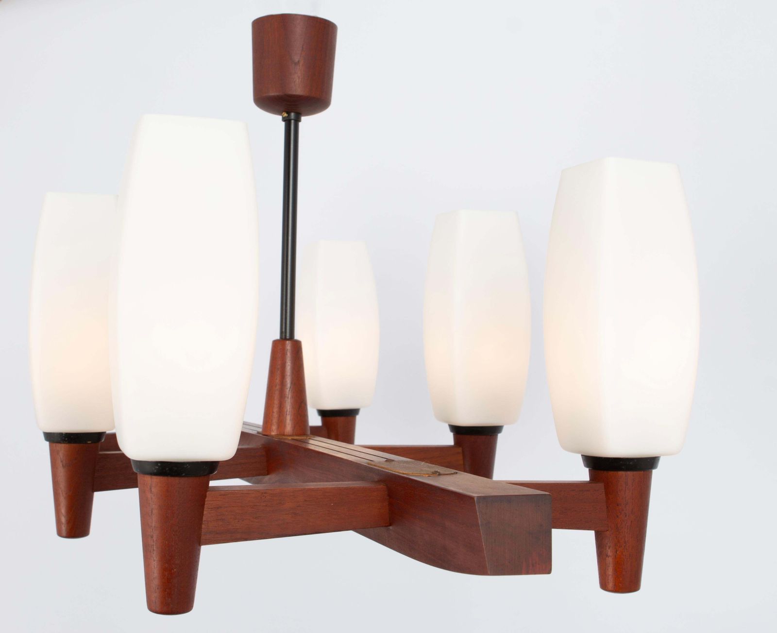 Wonderful Minimalistic Teak And Opal Glass Chandelier By Kaiser, Germany 1960s photo furniture