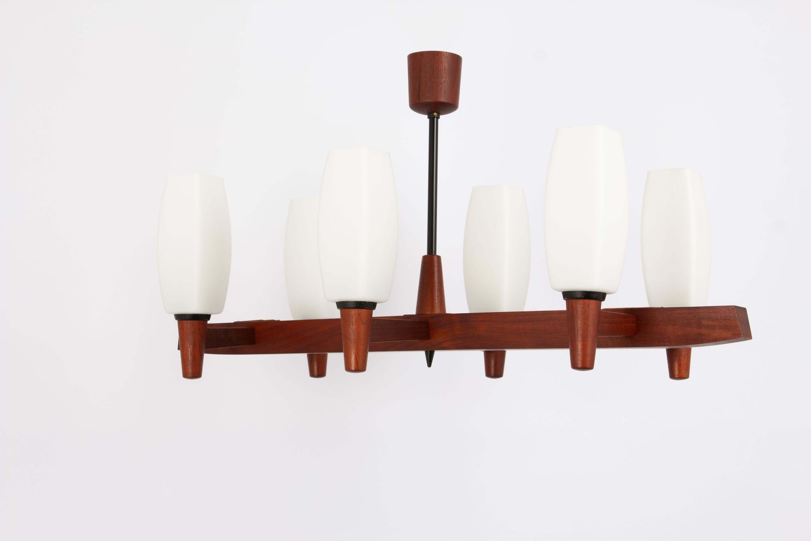 Wonderful Minimalistic Teak And Opal Glass Chandelier By Kaiser, Germany 1960s photo 2235.0