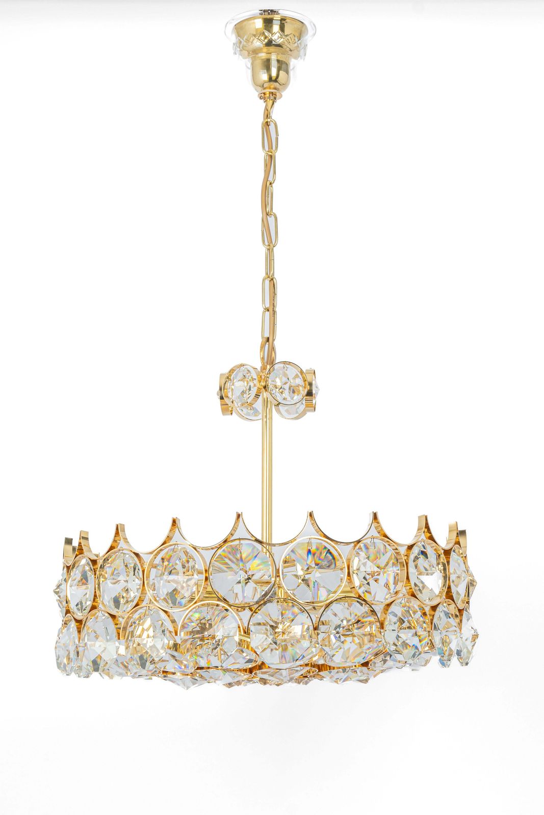 1 Of 4 Large Gilt Brass Chandelier, Sciolari Design By Palwa, Germany, 1970s photo vinterior