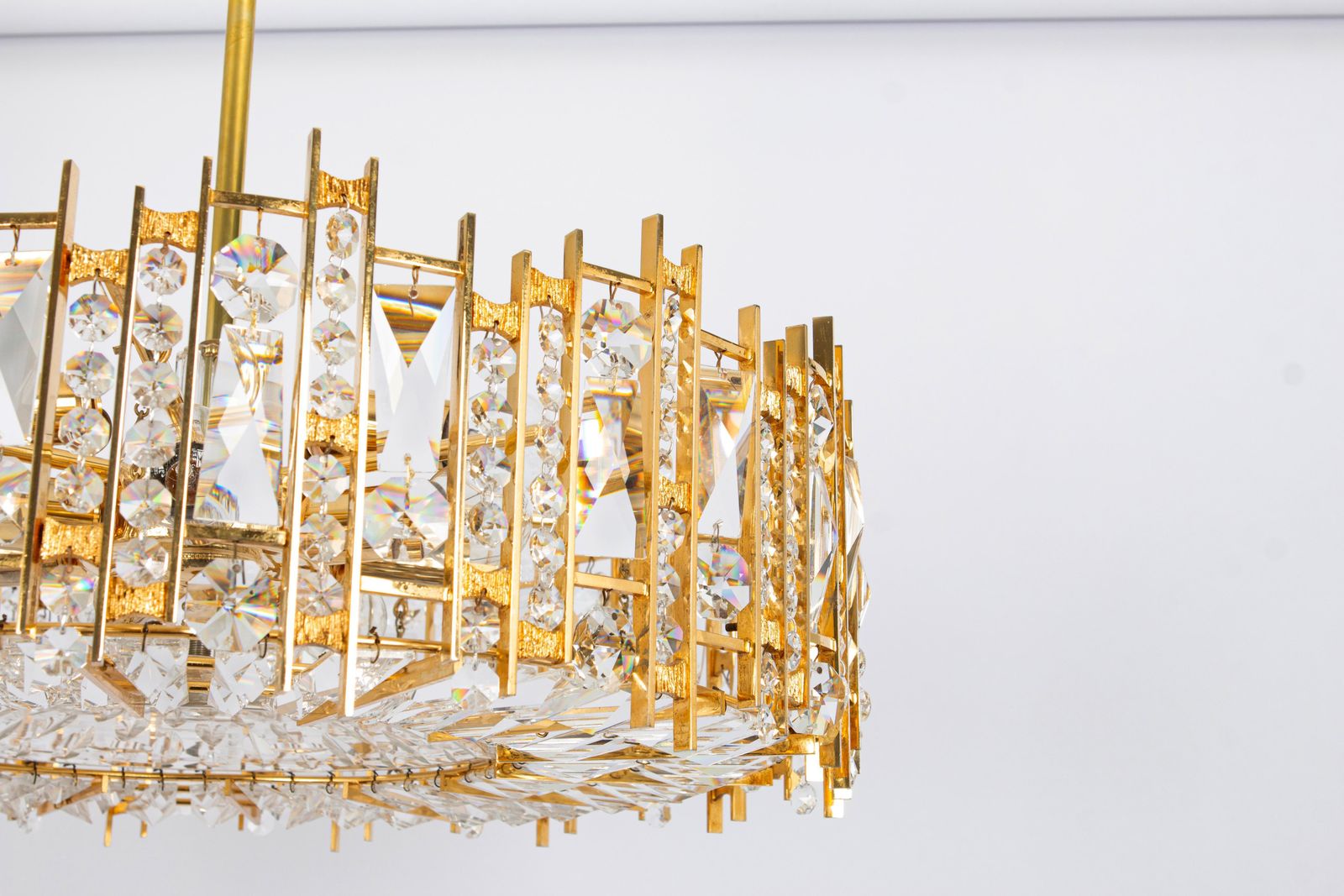 Large Gilt Brass And Crystal Chandelier, By Palwa, Germany, 1970s photo for sale
