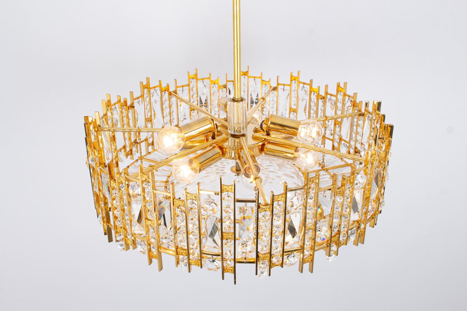 Large Gilt Brass And Crystal Chandelier, By Palwa, Germany, 1970s photo Lighting