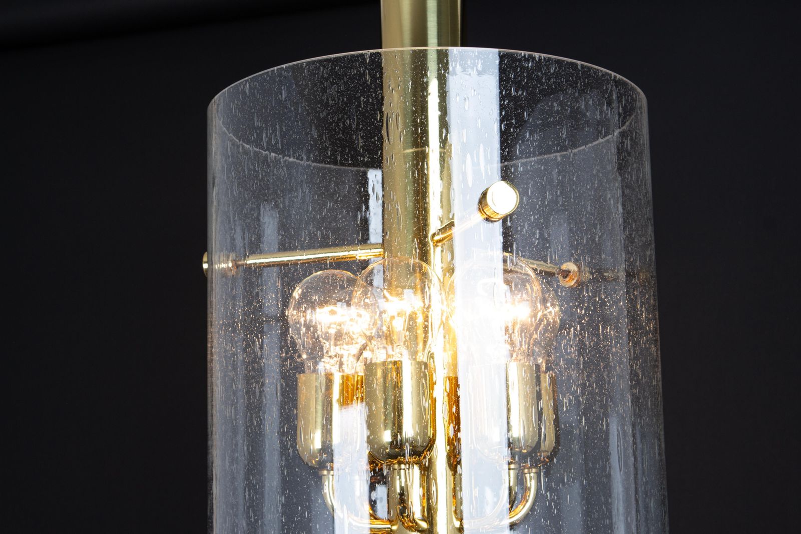 photo for sale 1 Of 3 Brass Lantern Form Pendant Cylindrical Glass By Limburg, Germany, 1960s
