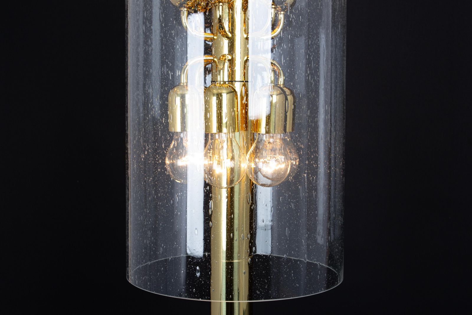 Lighting 1 Of 3 Brass Lantern Form Pendant Cylindrical Glass By Limburg, Germany, 1960s photo