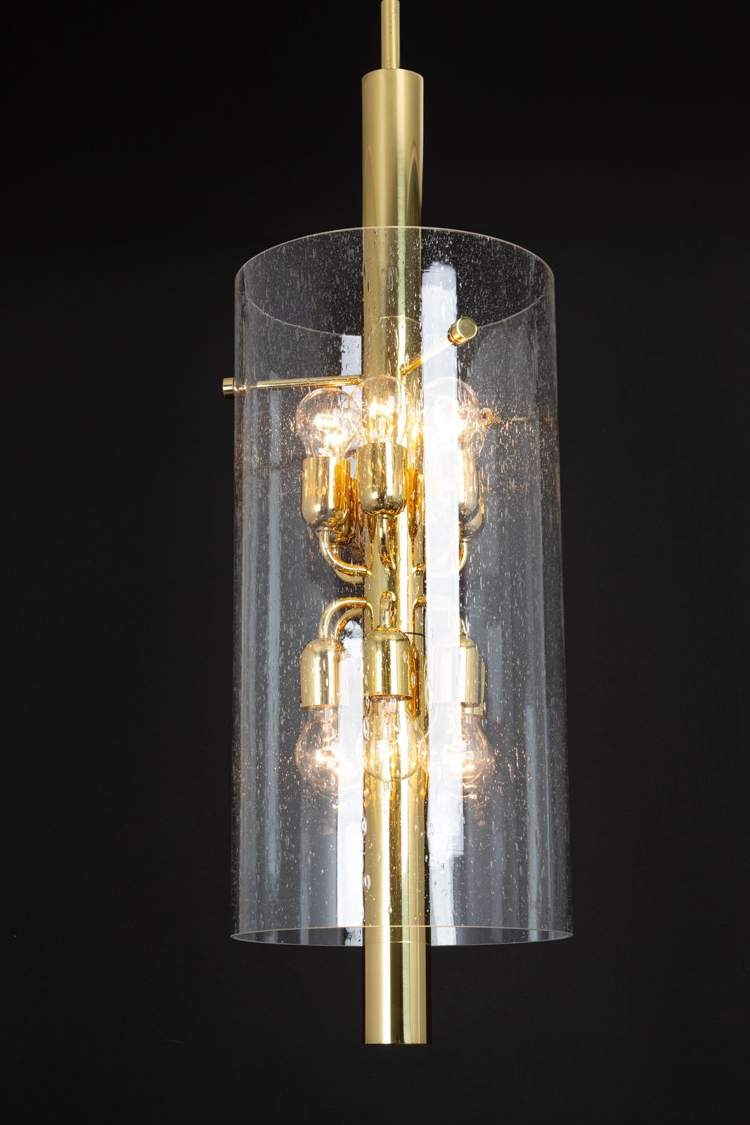 2493.0 1 Of 3 Brass Lantern Form Pendant Cylindrical Glass By Limburg, Germany, 1960s photo