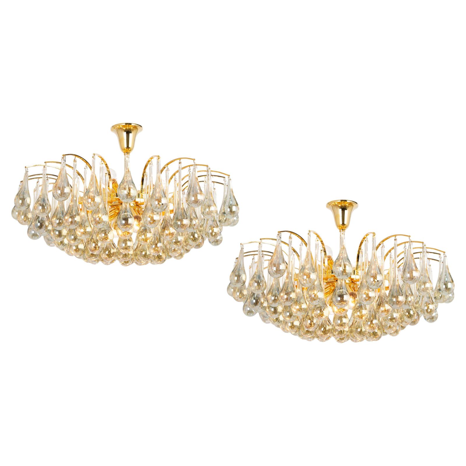 1 Of 2 Large Murano Glass Tear Drop Chandelier, Christoph Palme, Germany, 1970s
