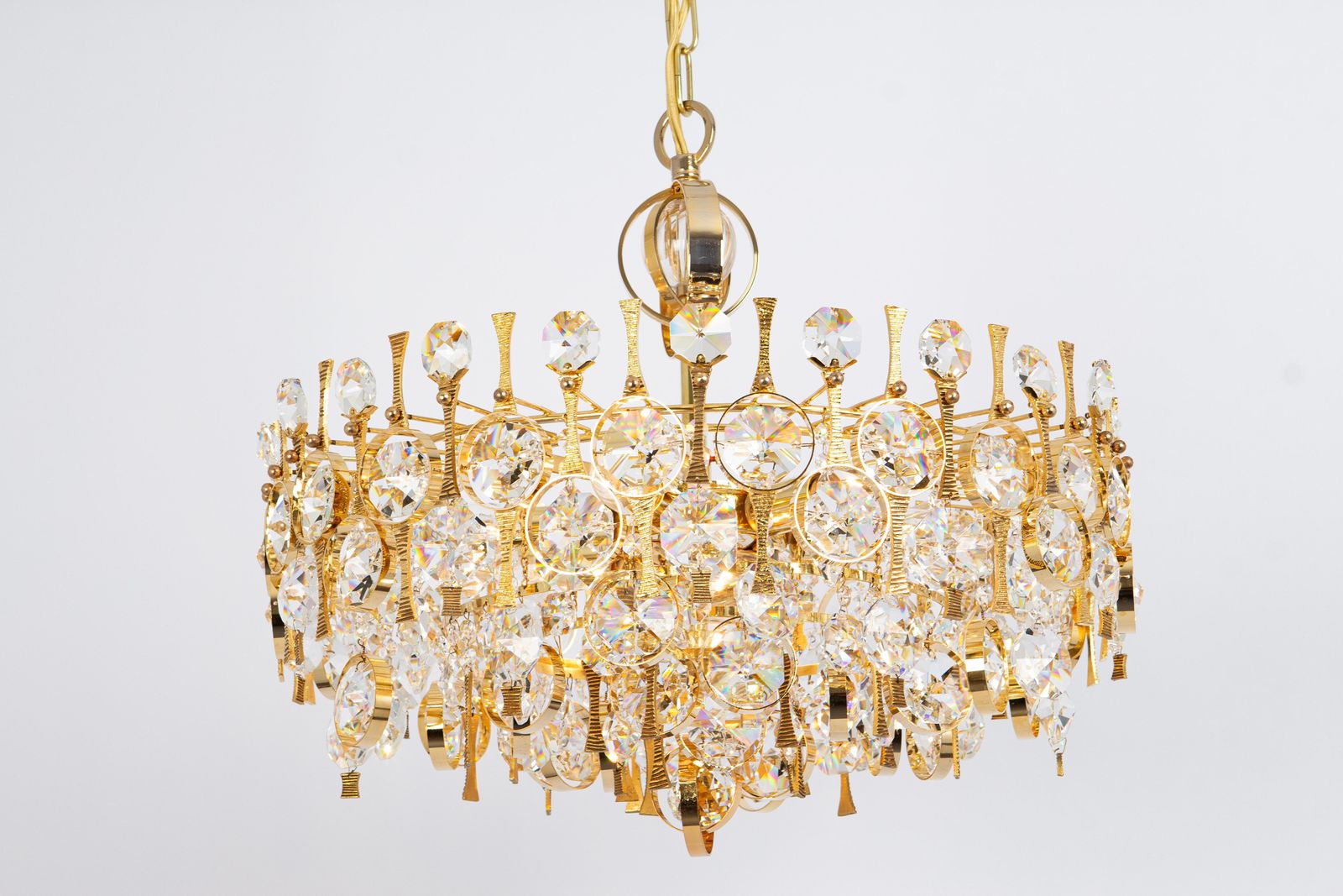 Large Gilt Brass And Crystal Chandelier, By Palwa, Germany, 1970s photo for sale