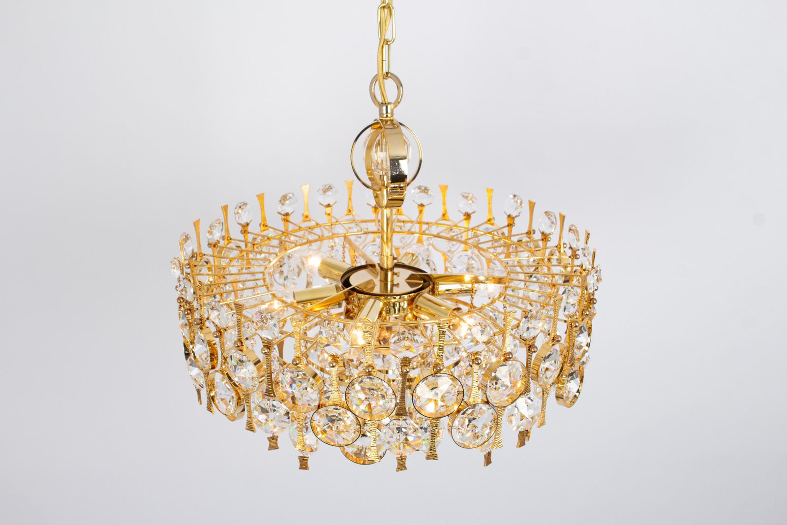 Large Gilt Brass And Crystal Chandelier, By Palwa, Germany, 1970s photo 2751.0