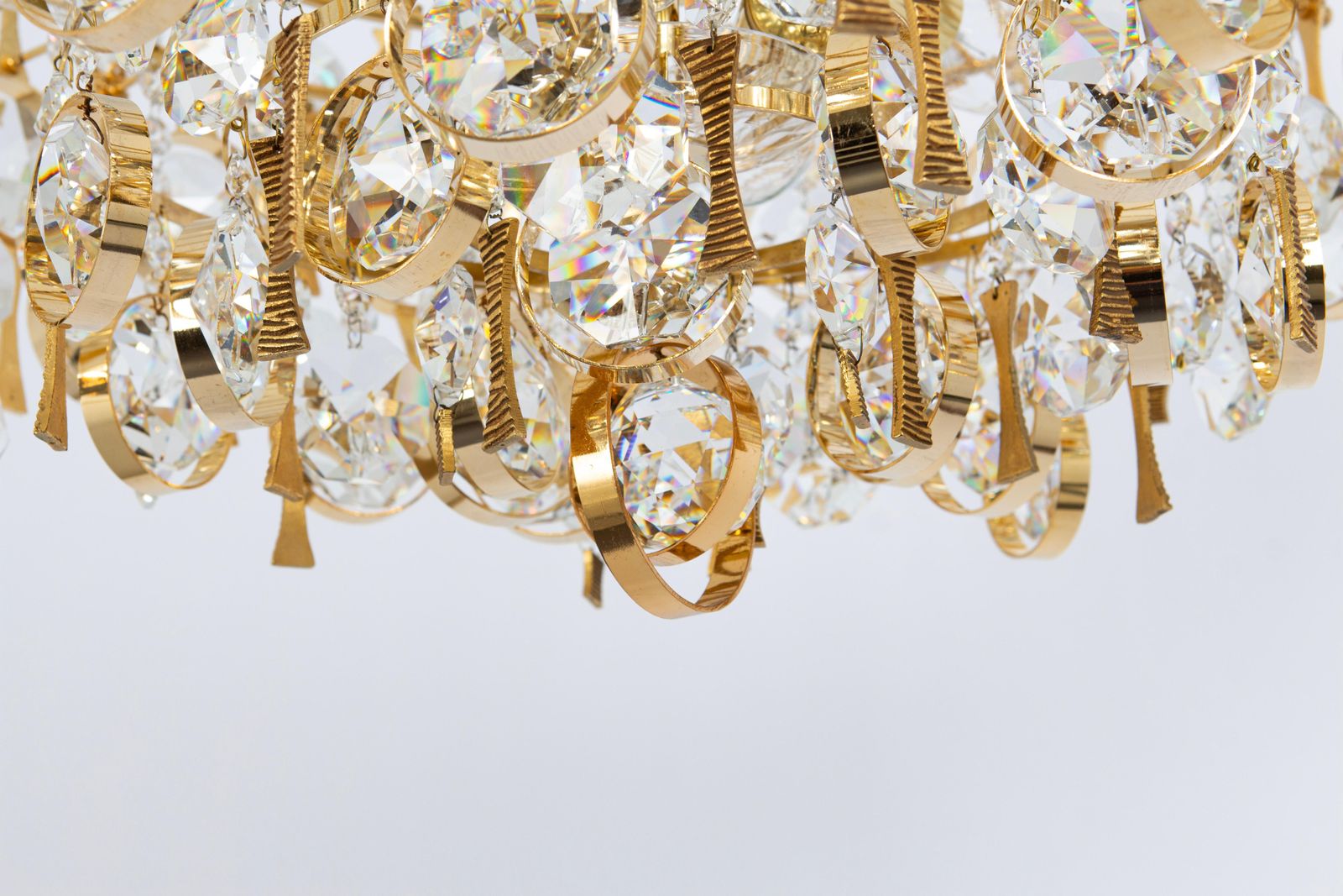 photo furniture Large Gilt Brass And Crystal Chandelier, By Palwa, Germany, 1970s