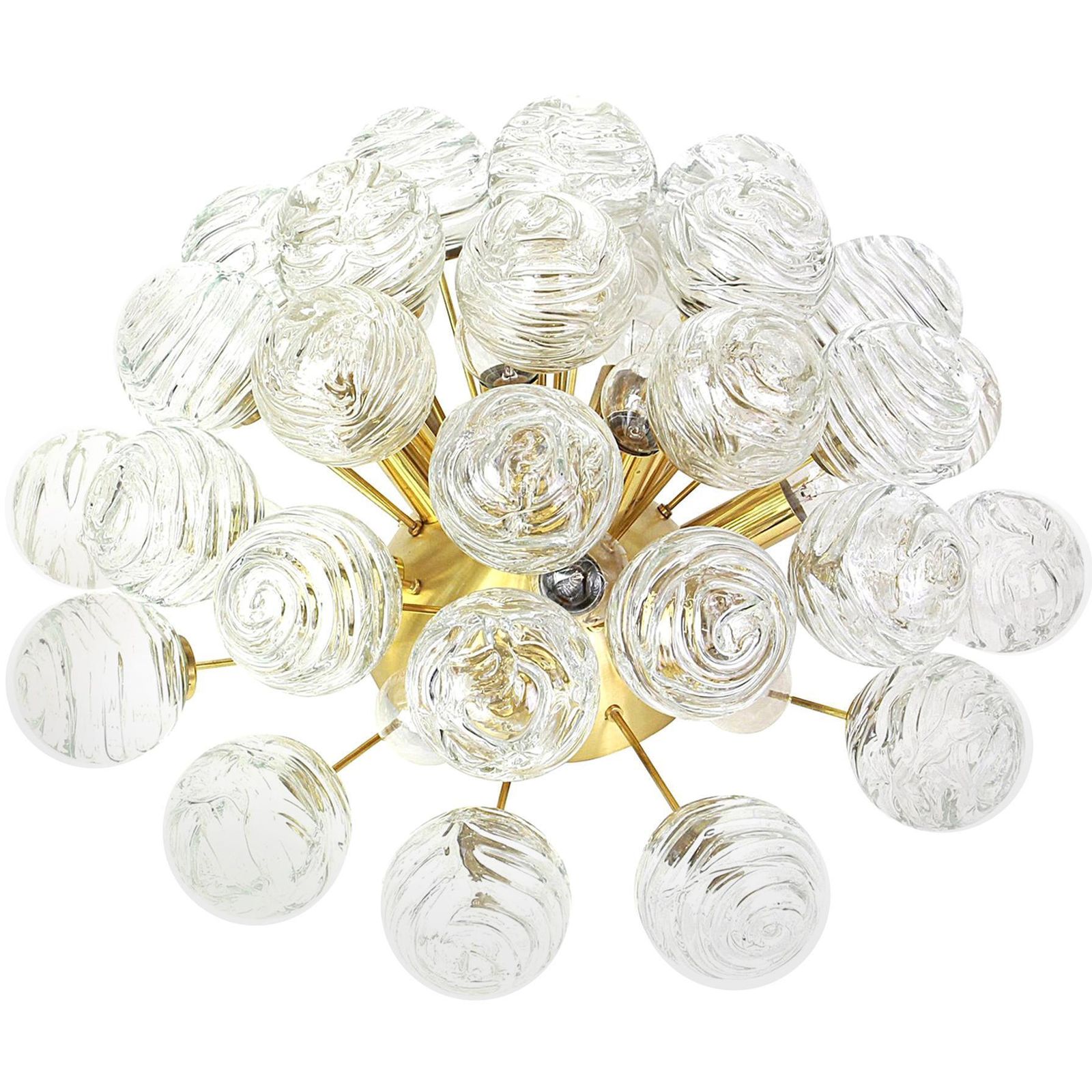 1 Of 2 Spectacular Sputnik Flush Mount Glass Snow Balls By Doria, Germany, 1970s