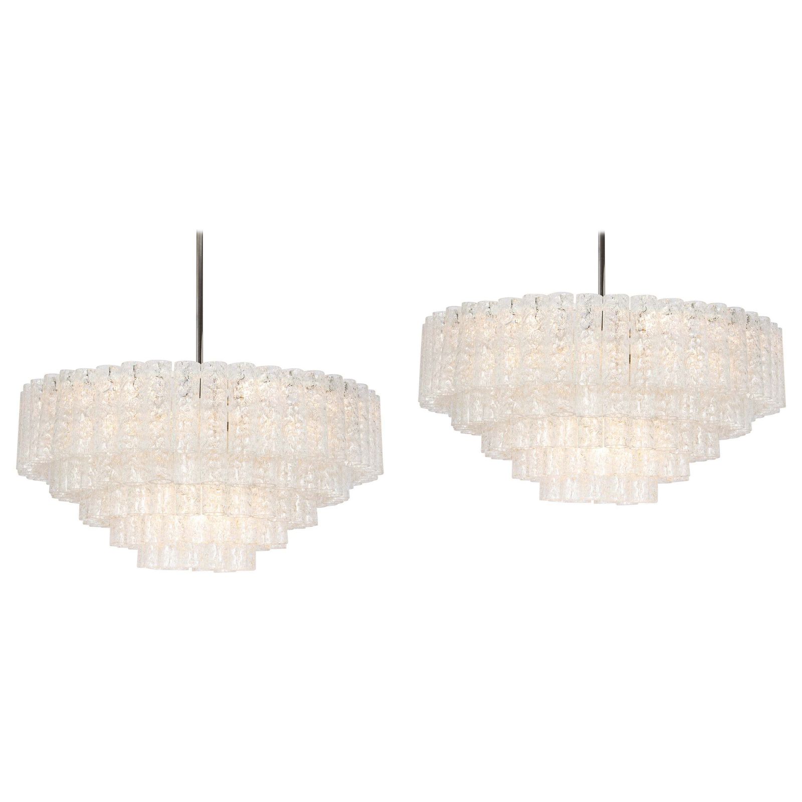 1 Of 3 Large Doria Ice Glass Tubes Chandelier, Germany, 1960s
