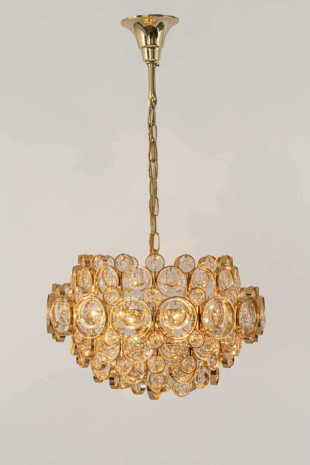 Stunning Gilt Brass Chandelier, Sciolari Design Style By Palwa, Germany, 1970s photo vinterior